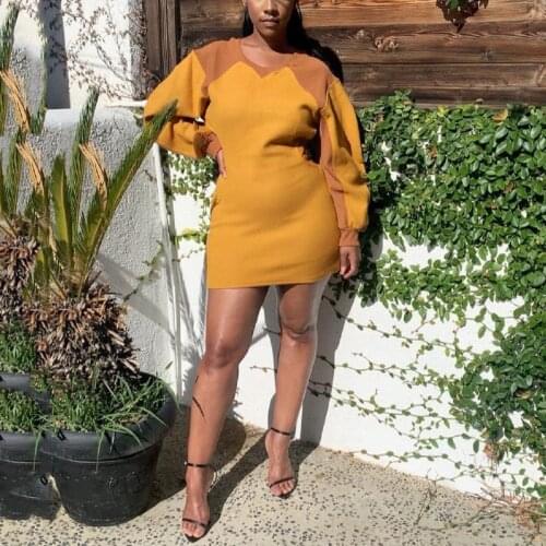 Sexy Dresses For Womens Bodycon Full Sleeve High Waisted Patchwork Elegant Evening Night Party Club Wear Clothes Vestidos Dress