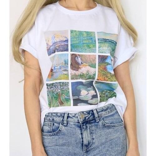 Sunfiz YF Vintage Monet Painting T-Shirt Summer fashion Women top tee Soft Grunge Aesthetic Printed Tee Cool Tops