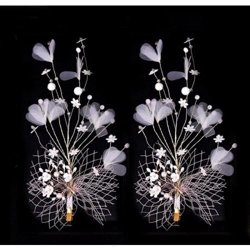 Bride Marries White Hairy Silk Flower Edge Clip Barrette Sets Wedding Hair Accessories BN