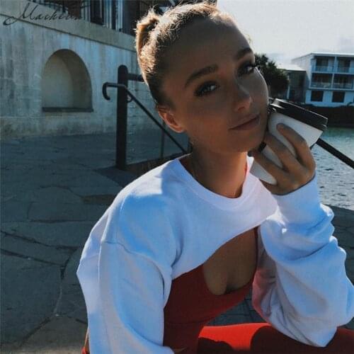 Macheda Fashion Sexy Women Sweatshirt 2018 New O-Neck Solid Crop Long Sleeve Jumper Pullover Coat Casual Sweatshirt Top