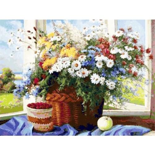 Flower Printed Fabric 11CT Cross-Stitch Full Kit Embroidery DMC Threads Knitting work Handiwork Painting Different
