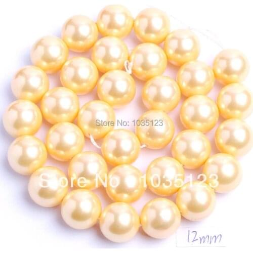 High Quality 12mm Pretty Yellow Shell Round Shape Loose Beads Strand 15" DIY Creative Jewellery Making w129