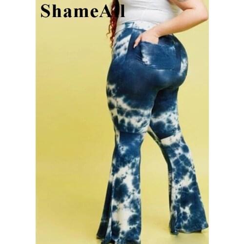 Plus Size Tie-dye Flare Pants 4XL Streetwear Women High Elastic Waist Wide Leg Bell Bottoms Joggers Women Drawstring Sweatpants