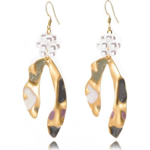 Women New Pearl Earrings Simple Fashion Ear Hook Irregular Geometry Alloy Oil Drop Earrings Ins Popular Jewelry