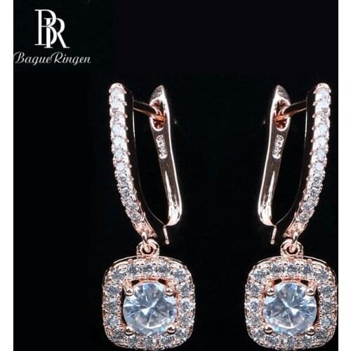 Bague Ringen Classic Geometry Silver 925 Earrings for Women Round Gemstones Fine Jewelry Female Wedding Drop Earrings Wholesale