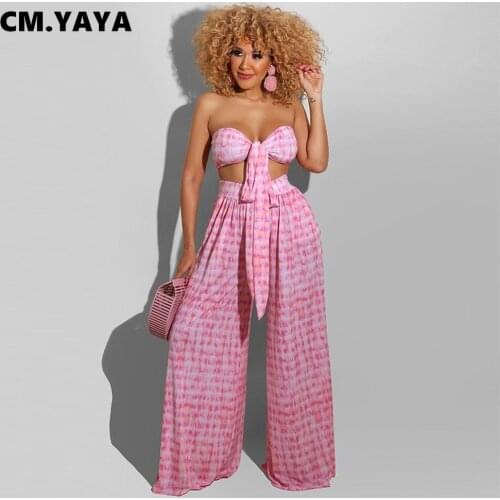 CM.YAYA Tie Dye Loose Straight Pants Set for Women Beach Style Crop Tops Matching 2 Two Piece Set Outfits Streetwewar Tracksuit
