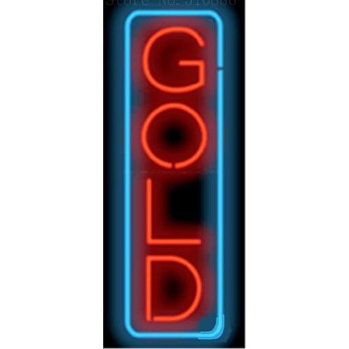 Gold NEON SIGN REAL GLASS BEER BAR PUB LIGHT SIGNS display Jewelry Accessory Shop Restaurant exchange Advertising Light 17*14"