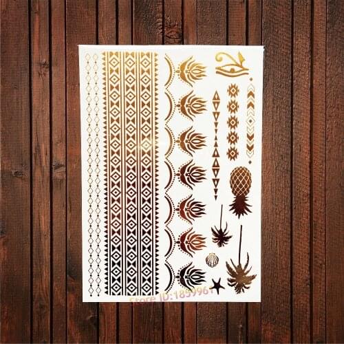 1PC Gold Bracelet Temporary Tattoo Sexy Women Body Art Arm Sleeve Tattoo Self Adhesive Henna Mehndi Tattoo Sticker Flower AYH30