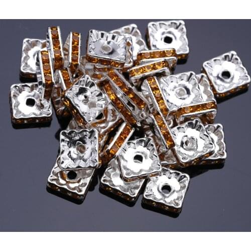 100pcs 8mm square Silver Plated Crystal Rhinestone Interval bead Rondelle Spacer Beads per bag for jewelery making