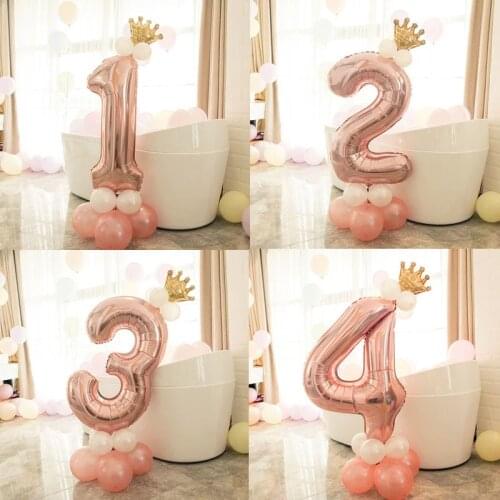 15PCS rose gold foil number balloon column gold crown digit 0-9 balloons birthday party decor wedding baby shower decorations