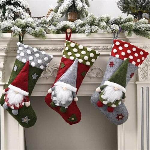 20 Inch Wool Christmas Stocking Sack Candy Bag Decorations for Home Santa Claus Sock for Xmas Gift Christmas Tree Hanging Decor