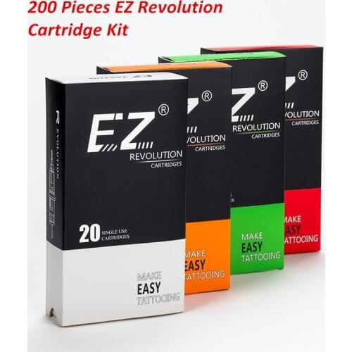 200 Pcs Mixed Lot EZ Revolution Cartridge Tattoo Needles RL RS M1 CM compatible with Cartridge System Tattoo Machines Grips