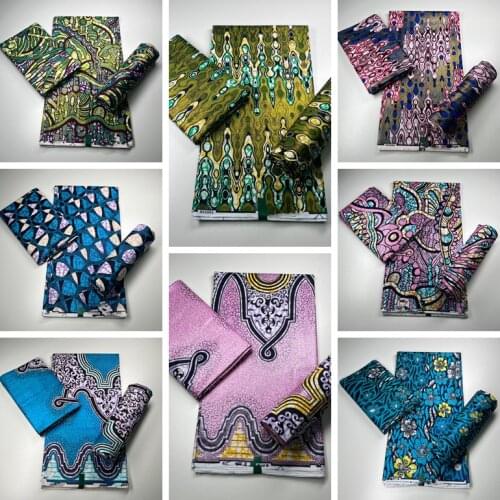 Ankara Fabric African Real Wax Print for Dress Cotton GREEN 2021 Ghana grand wax glitter wax Lace Fabric For Wedding 6Yards