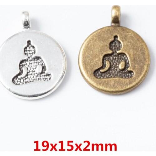 50pcs 19*15MM silver color round tag yoga meditation charms vintage pendant for bracelet earring necklace diy jewelry making