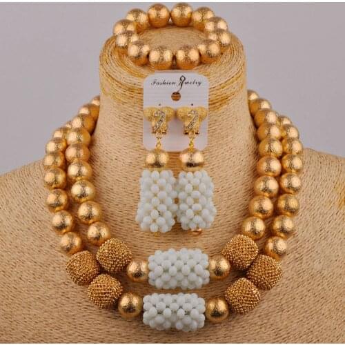 White Fashion Nigerian Crystal Beads Necklace Earrings Set for Bride New African Wedding Jewelry Set Free Shipping