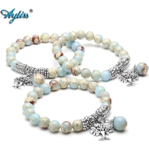 Ayliss Stone Bracelets Handmade Dyed Stone Round Bead With Tree of Life Stretchy Reiki Healing Yoga Energy Bracelets Jewelry