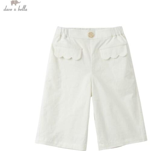 DKH17057 dave bella summer 5Y-13Y kids girls fashion solid pockets pants children boutique casual calf-length pants