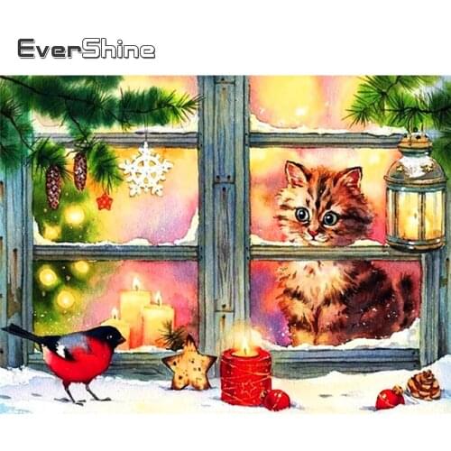Evershine 5D DIY Diamond Painting Cat Animal New Arrival Diamond Embroidery Christmas Cross Stitch Mosaic Sale Winter Home Decor