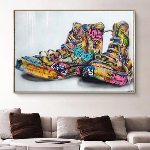 Trend Graffiti Canvas Shoes Canvas Art Painting Still life Poster Wall Art Picture For Boy bedroom Living room Wall Decoration