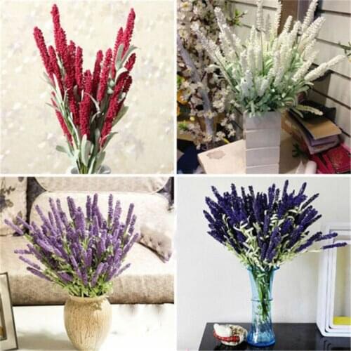 Fake Silk Flowers Home Decor Bouquet Wedding 12 Heads Party Artificial Lavender