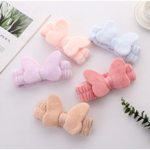 Korean Style Bow Plush Hair Bands Butterfly Headband Hair Solid Makeup Head Band for Women Cute Kawaii Hair Accessories