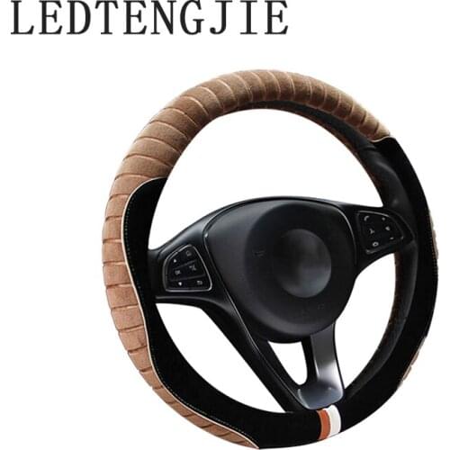 LEDTENGJIE 37-38cm new plush fur car steering wheel cover three-dimensional plush warm car interior accessories