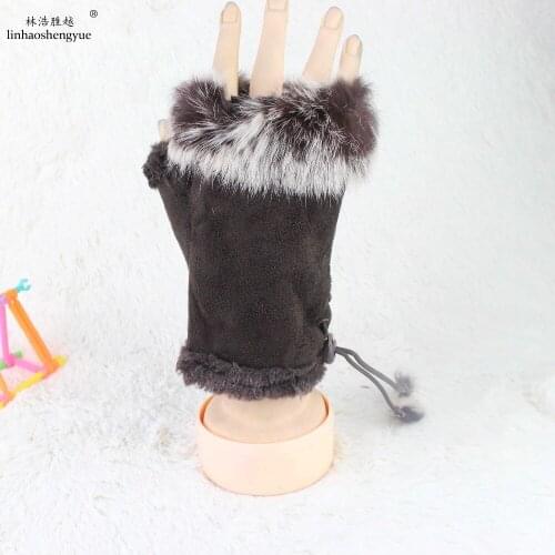 Linhaoshengyue Women Half Finger Gloves Fur Glove