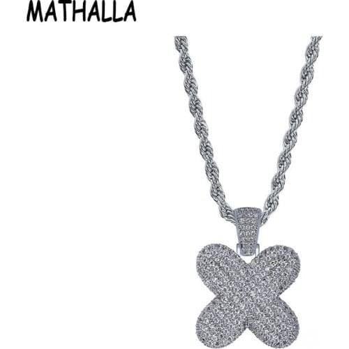 MATHALLA Fashion Letter X Necklace Ice Out AAA + Cubic Zircon Bling Gold Silver Men Women Hip Hop Jewelry Gifts