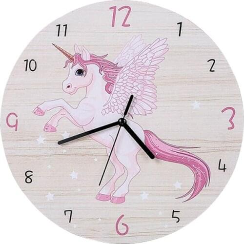 Fashion Horse Wall Sticker Clock Cartoon Wall Clock Kindergarten Children Kids Living Room Home Decor Silent Quartz Mute Clock