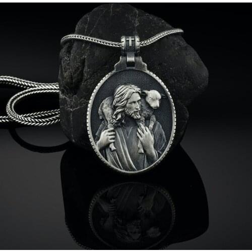 Christianity Jesus Shepherd Dog Catholic Religious Style Mens Pendant Necklace Foreign Trade New Sweater Chain Wholesale Gothic