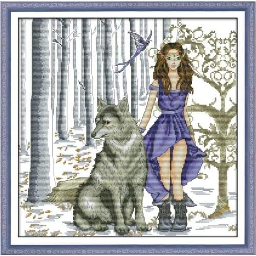 11/14/18/16/22/25/28ct Forest princess and wolf counted printed on the canvas kit Cross Stitch embroidery needlework