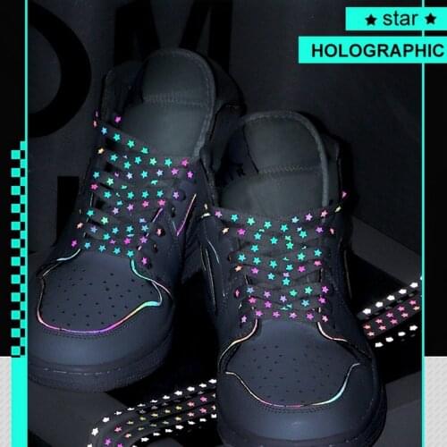 New Holographic Reflective Shoelaces Cool Sneakers Running Shoes Lace For Adult Children Sports White Star Shoelace Strings 1Pai