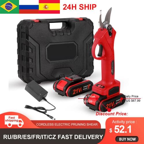 21V Brushless Cordless Electric Pruning Shears Rechargeable 4.0A Lithium Battery Powered Tree Branch Pruner Garden Clippers