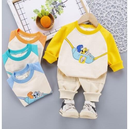 Bobora Autumn Spring Baby Boys Set Striped Hoodies + Pants Cartoon Dinosaur Hoodies Two Piece Suit