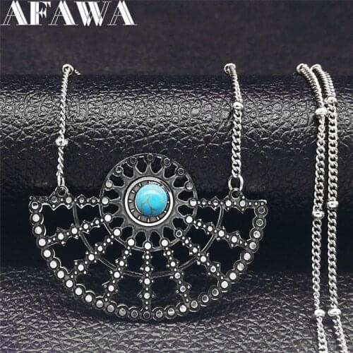 2021 Bohemia Sector Blue Stone Stainless Steel Necklace Pendant Women/Men Boho Jewelry bijoux acier inoxydable NXS01