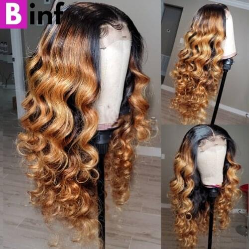 Ombre Human Hair Wigs Loose Deep Wave Wig Pre Pluck T Part Lace Wig Human Hair Wigs For Black Women Brazilian Remy Hair Lace Wig