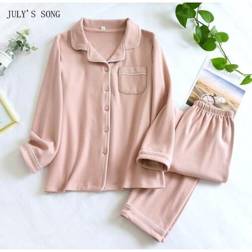 JULYS SONG 2 Pieces Cotton Womens Pajama Sets Warm Pajamas Long Sleeve Autumn Winter Sleepwear Lounge Wear Casual Homewear