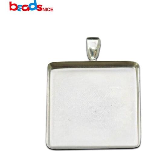 Beadsnice 925 Sterling Silver Square Pendant Charms Blank Tray Handmake Jewelry ID26726