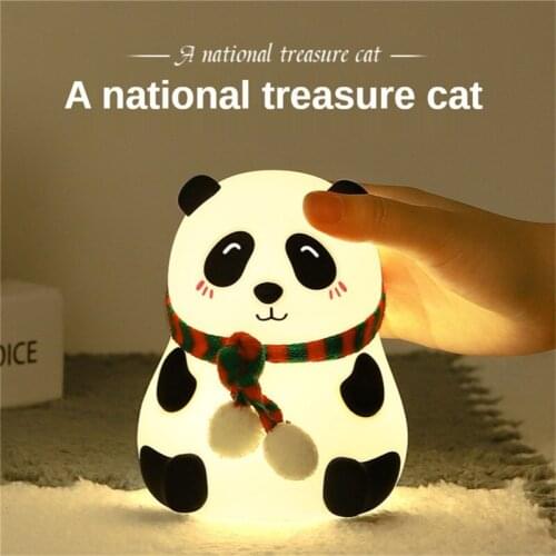 Led Cartoon Silicone Lamp Panda USB Rechargeable Touch Sensor Colorful Silicone Lamp Bedroom Bedside Night Lights for Kids Rooms
