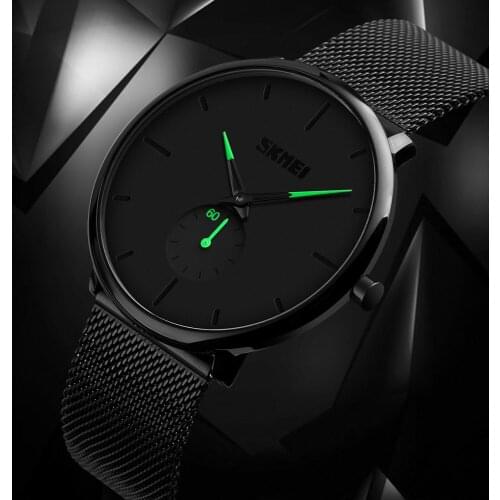SKMEI Simple Ultra thin Fashion Mens Watches Quartz Watch Men Casual Slim Mesh Steel Waterproof Sport Watch Top Brand Luxury