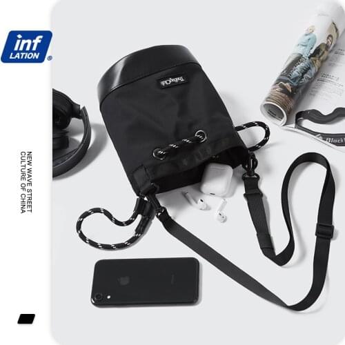 INFLATION Harajuku Simple Bucket Bag Men Streetwear Outdoor Unisex Black Crossbody Bag Male Waist Pack 408AI2020