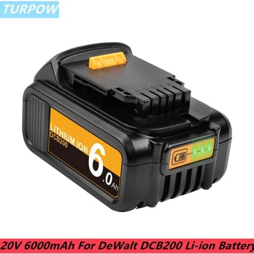 Turpow 20V 6000mAh For DeWalt DCB200 MAX power tool Replacement DCB184 DCB181 DCB182 DCB200 Rechargeable Battery