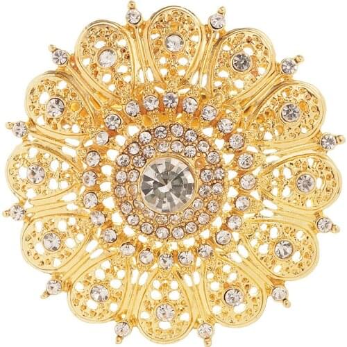 Flower shaped metal brooch pin gold ladies accessories rhinestone brooch golden classic crystal brooch