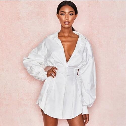 Spring Women Long Sleeve Office Lady Femal Deep V-Neck Shirt Dress Sexy Mini Elegant Club Party Beach Dress