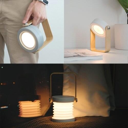 Retractable Bedroom Bedside Reading Light Folding Led Desk Lamp Wooden Handle Portable Lantern Light for Camping Tent Emergency