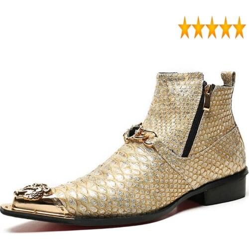 High Winter Top Warm Mens 2021 New Designer Style Metal Trend Cool Zipper Ankle Boots Male Footwear Breathable Shoes Gold