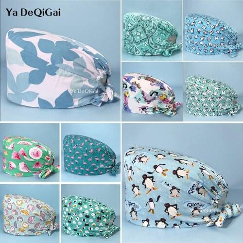 High quality scrubs caps Women Pet grooming work Hats cotton Caps wholesale unisex cartoon printing hats beautician accessories