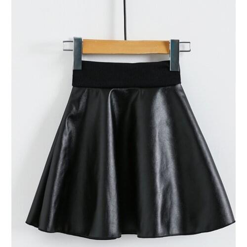 Girls Skirts New Fashion PU Leather 2-7 Year jupe Elastic Waist Girl Tutu Skirt Autumn Black Kids Short Skirt Children Clothes