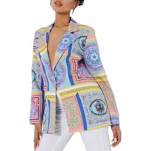 Woman Plus Size Printed Single Layer Cardigan Thin Suit Female Casual Lapel Slim Fit Blazer Coat Ladies Work Office Jacket Suit