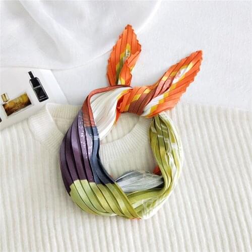 NEW Designer Women Crinkle Scarf Square Silk Neck Scarves Female Leopard Print Hair Band Lady Pleated Scarfs FJ415